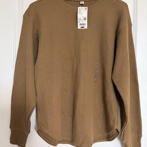 WOMEN WAFFLE CREW NECK LONG SLEEVE T-SHIRT